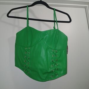 Green Faux Leather Lace-Up Bustier Camisole